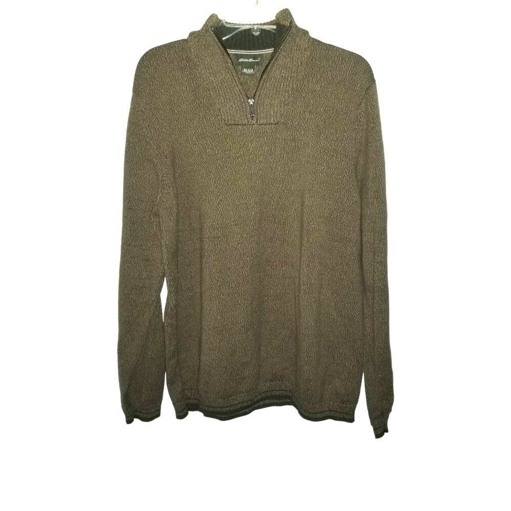 Eddie Bauer Quarter Zip Cotton Mockneck Pullover Sweater‎ Men Tall Large